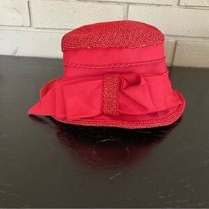 Vintage 1950's Red Pillbox Hat Large Bow Sophisticated Structured Custom